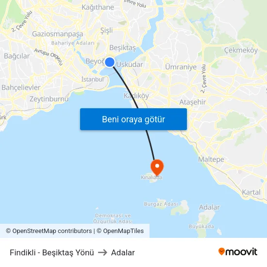 Fındıklı - Beşiktaş Yönü to Adalar map