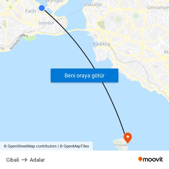 Cibali to Adalar map