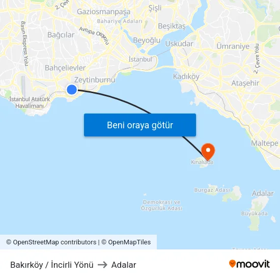 Bakırköy / İncirli Yönü to Adalar map