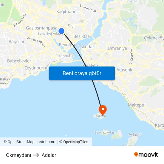 Okmeydanı to Adalar map