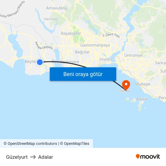 Güzelyurt to Adalar map