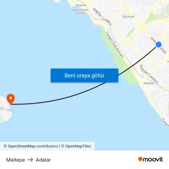 Maltepe to Adalar map