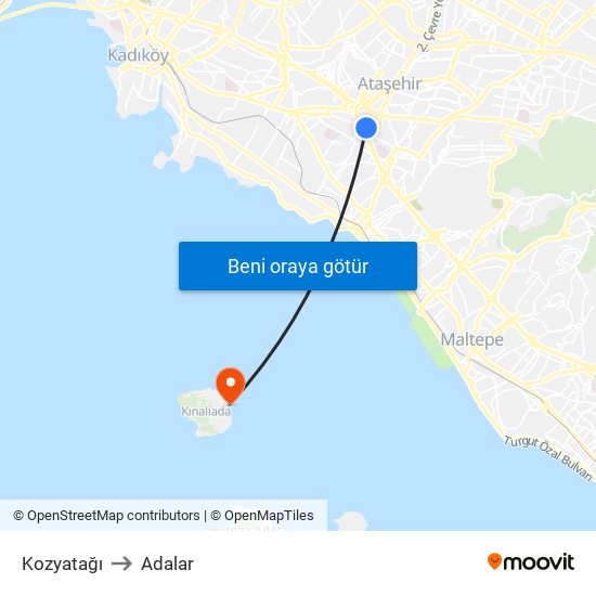 Kozyatağı to Adalar map