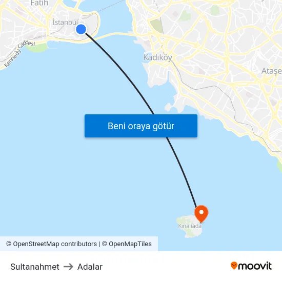 Sultanahmet to Adalar map