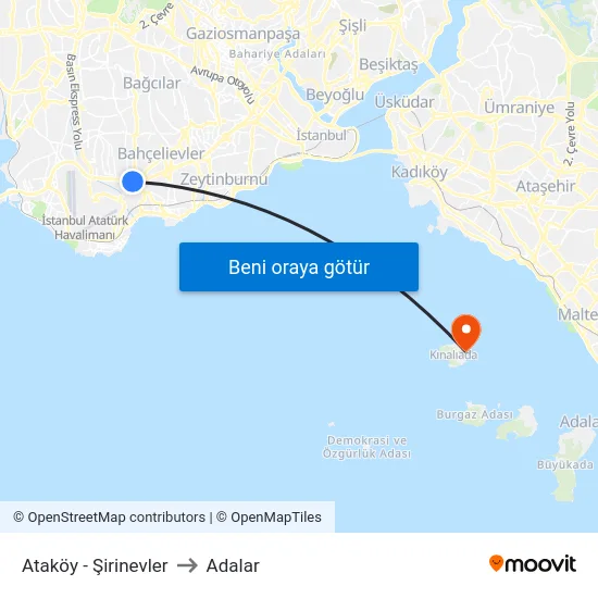 Ataköy - Şirinevler to Adalar map