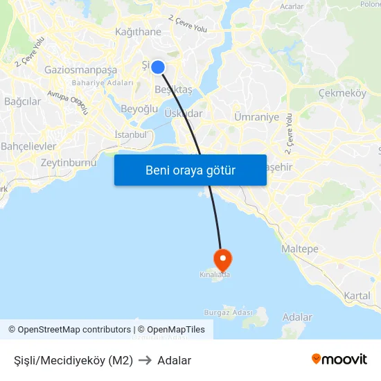 Şişli/Mecidiyeköy (M2) to Adalar map