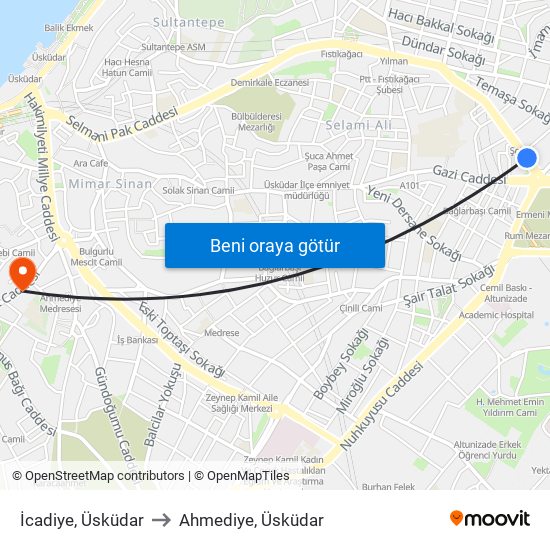 İcadiye, Üsküdar to Ahmediye, Üsküdar map