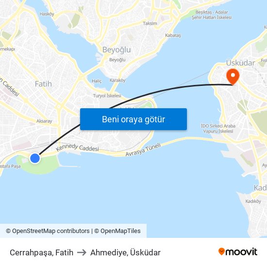 Cerrahpaşa, Fatih to Ahmediye, Üsküdar map