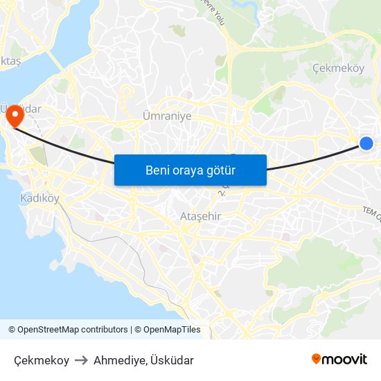 Çekmekoy to Ahmediye, Üsküdar map