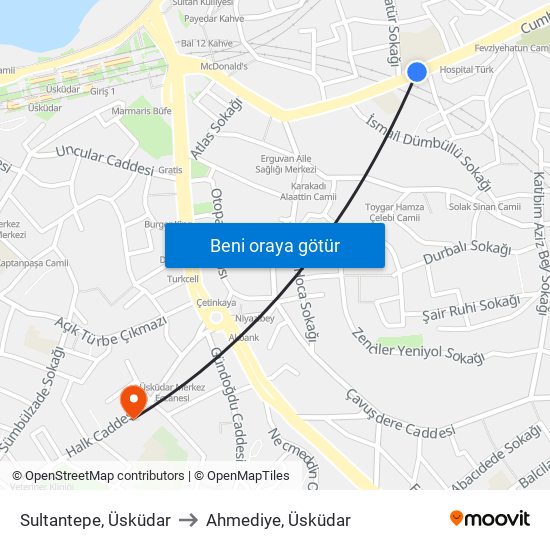Sultantepe, Üsküdar to Ahmediye, Üsküdar map