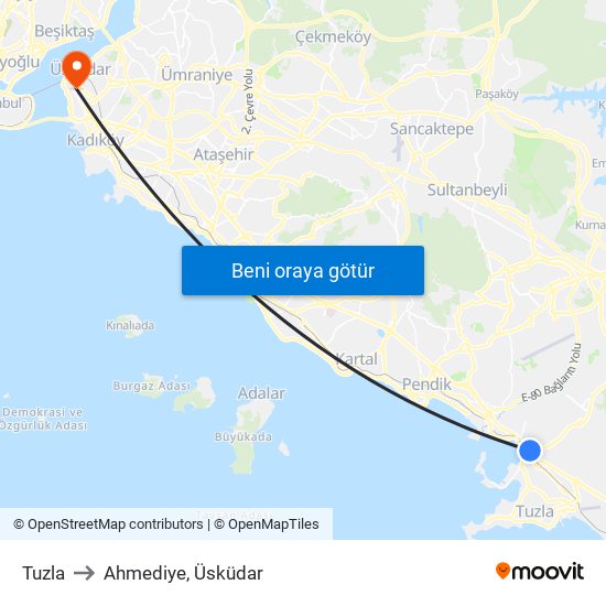 Tuzla to Ahmediye, Üsküdar map