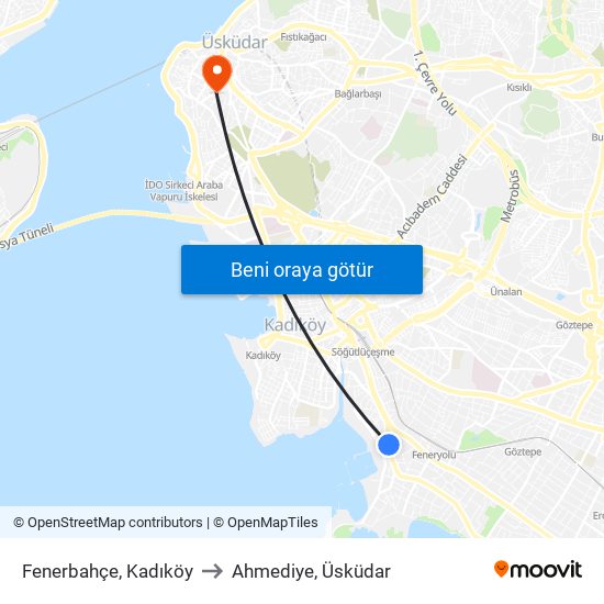 Fenerbahçe, Kadıköy to Ahmediye, Üsküdar map