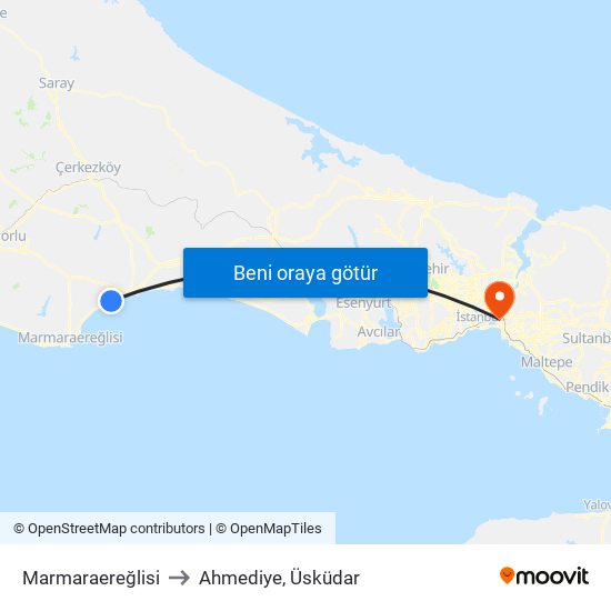 Marmaraereğlisi to Ahmediye, Üsküdar map