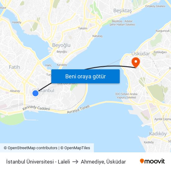 İstanbul Üniversitesi - Laleli to Ahmediye, Üsküdar map