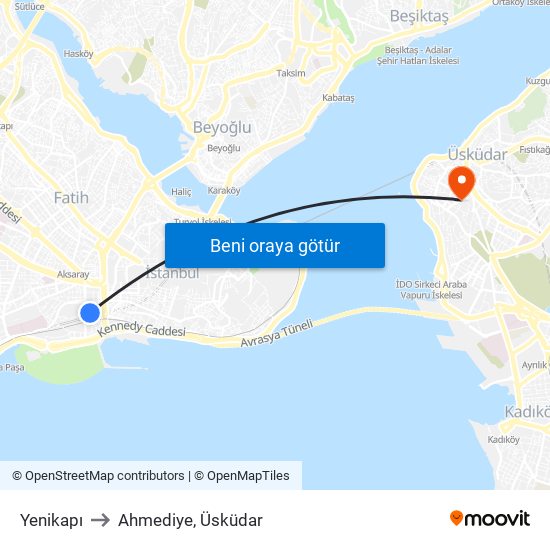 Yenikapı to Ahmediye, Üsküdar map