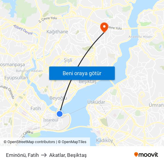 Eminönü, Fatih to Akatlar, Beşiktaş map