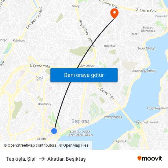 Taşkışla, Şişli to Akatlar, Beşiktaş map