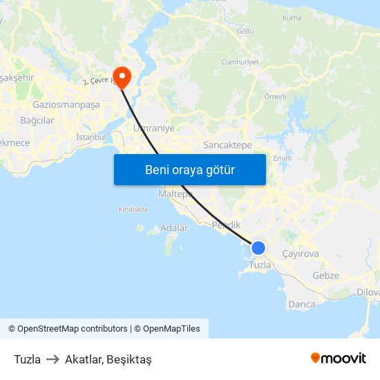 Tuzla to Akatlar, Beşiktaş map