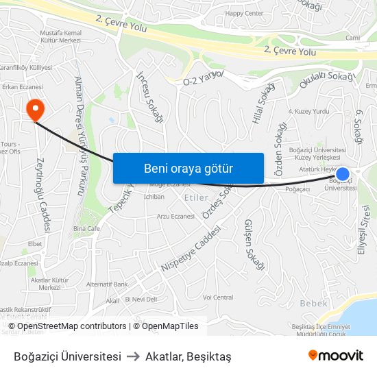 Boğaziçi Üniversitesi to Akatlar, Beşiktaş map