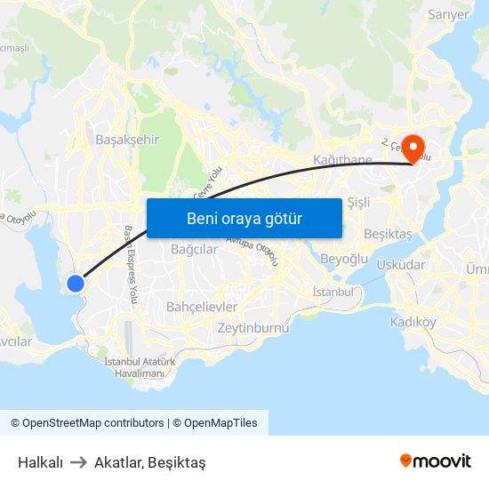 Halkalı to Akatlar, Beşiktaş map
