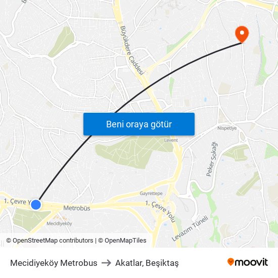 Mecidiyeköy Metrobus to Akatlar, Beşiktaş map