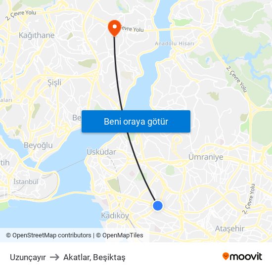 Uzunçayır to Akatlar, Beşiktaş map