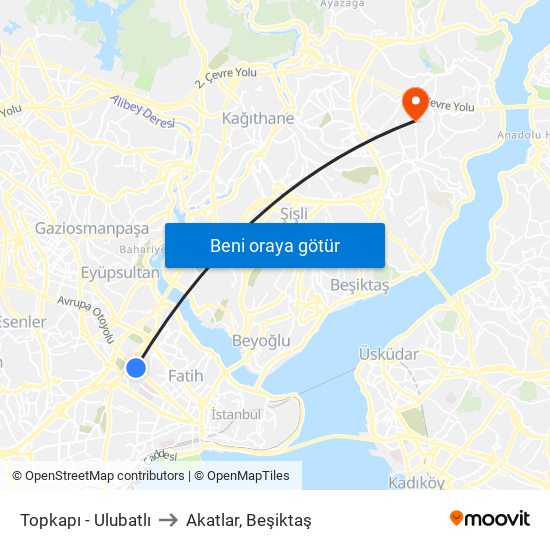 Topkapı - Ulubatlı to Akatlar, Beşiktaş map