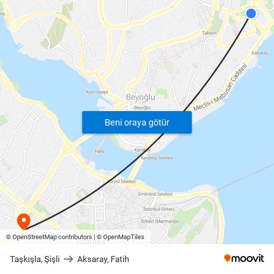 Taşkışla, Şişli to Aksaray, Fatih map