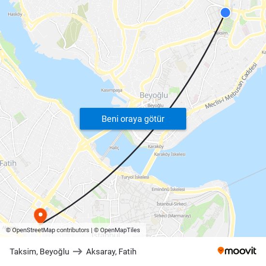 Taksim, Beyoğlu to Aksaray, Fatih map