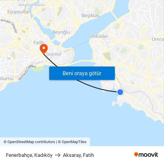 Fenerbahçe, Kadıköy to Aksaray, Fatih map