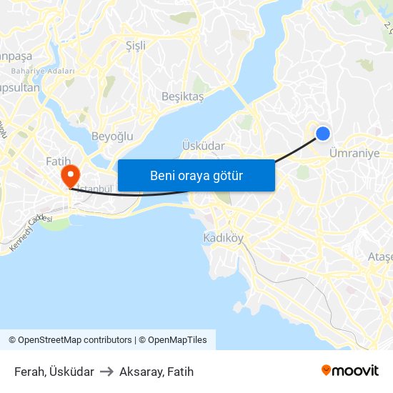 Ferah, Üsküdar to Aksaray, Fatih map