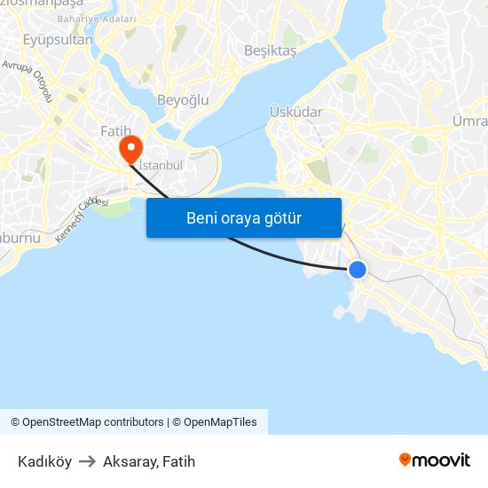 Kadıköy to Aksaray, Fatih map