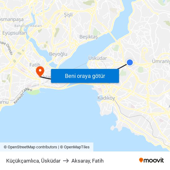 Küçükçamlıca, Üsküdar to Aksaray, Fatih map