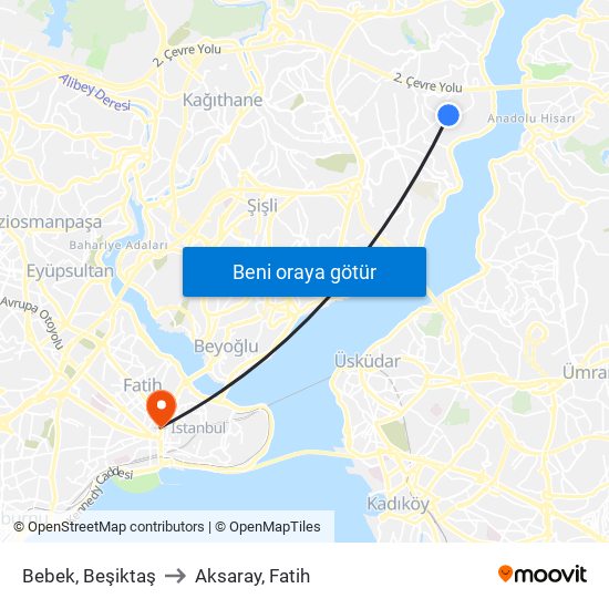 Bebek, Beşiktaş to Aksaray, Fatih map