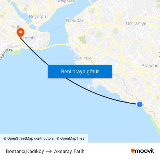 Bostancı,Kadıköy to Aksaray, Fatih map