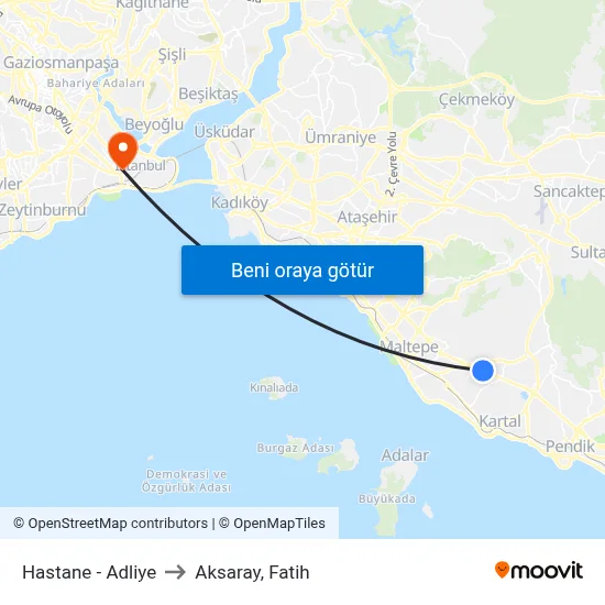 Hastane - Adliye to Aksaray, Fatih map