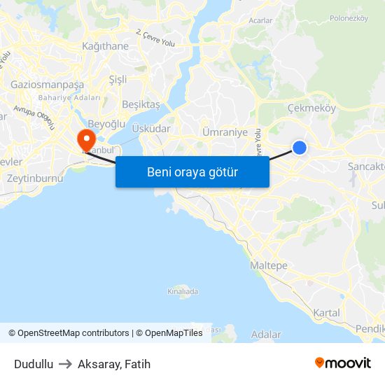 Dudullu to Aksaray, Fatih map