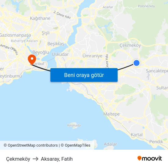 Çekmeköy to Aksaray, Fatih map