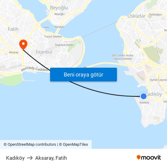 Kadıköy to Aksaray, Fatih map