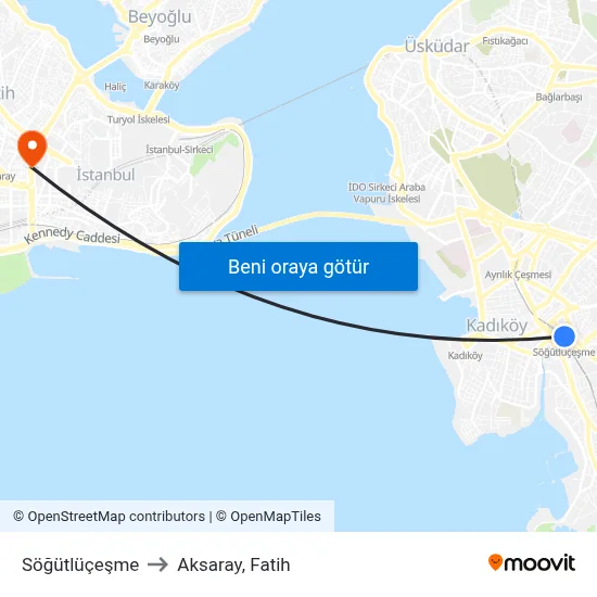 Söğütlüçeşme to Aksaray, Fatih map