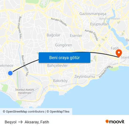 Beşyol to Aksaray, Fatih map