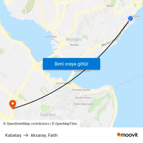 Kabataş to Aksaray, Fatih map