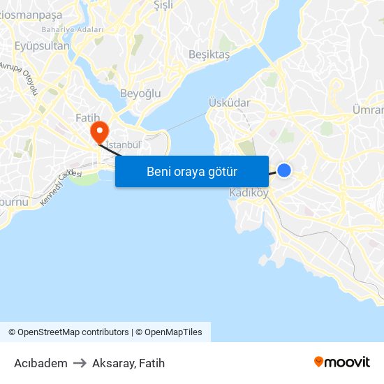 Acıbadem to Aksaray, Fatih map