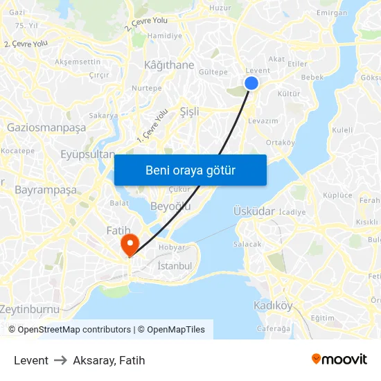 Levent to Aksaray, Fatih map