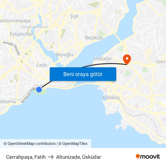 Cerrahpaşa, Fatih to Altunizade, Üsküdar map