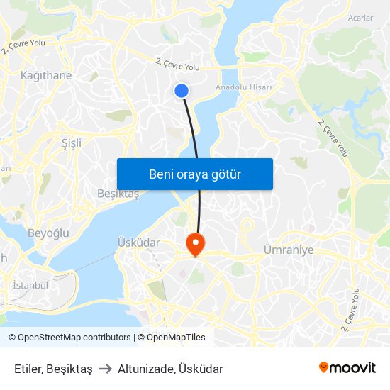 Etiler, Beşiktaş to Altunizade, Üsküdar map