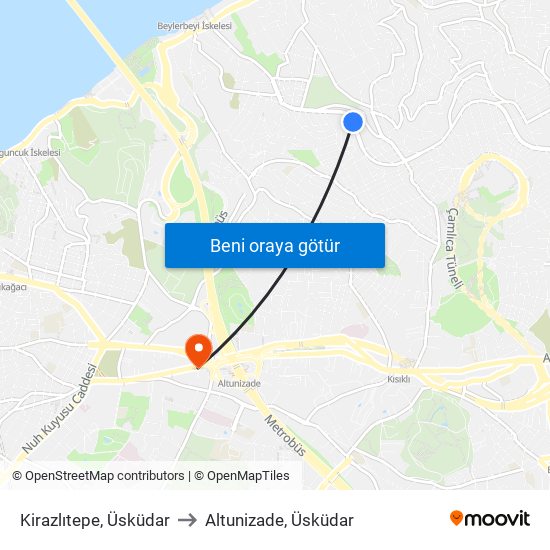 Kirazlıtepe, Üsküdar to Altunizade, Üsküdar map