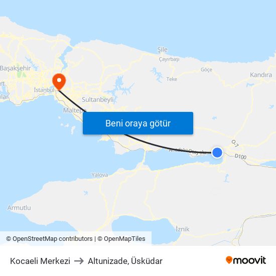 Kocaeli Merkezi to Altunizade, Üsküdar map