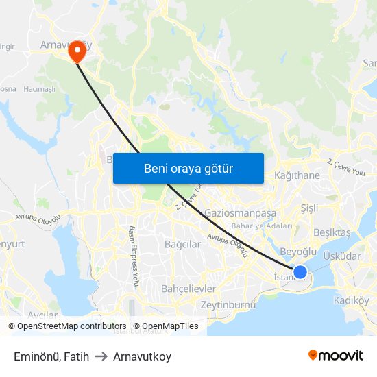 Eminönü, Fatih to Arnavutkoy map