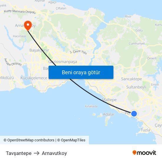 Tavşantepe to Arnavutkoy map